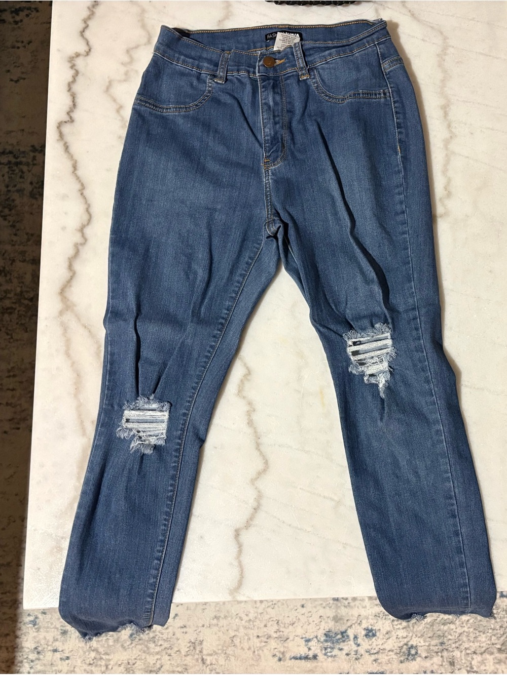 Fashion Nova High-Rise Distressed Blue Jeans